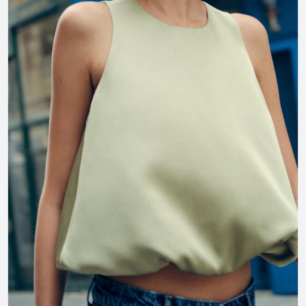 Zara Sage Green Sleeveless Bubble Top